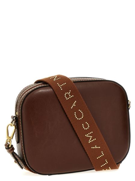 STELLA MCCARTNEY Mini Logo Raffia Crossbody Bag in Brown with Gold-Tone Strap, 21cm x 17cm x 5cm