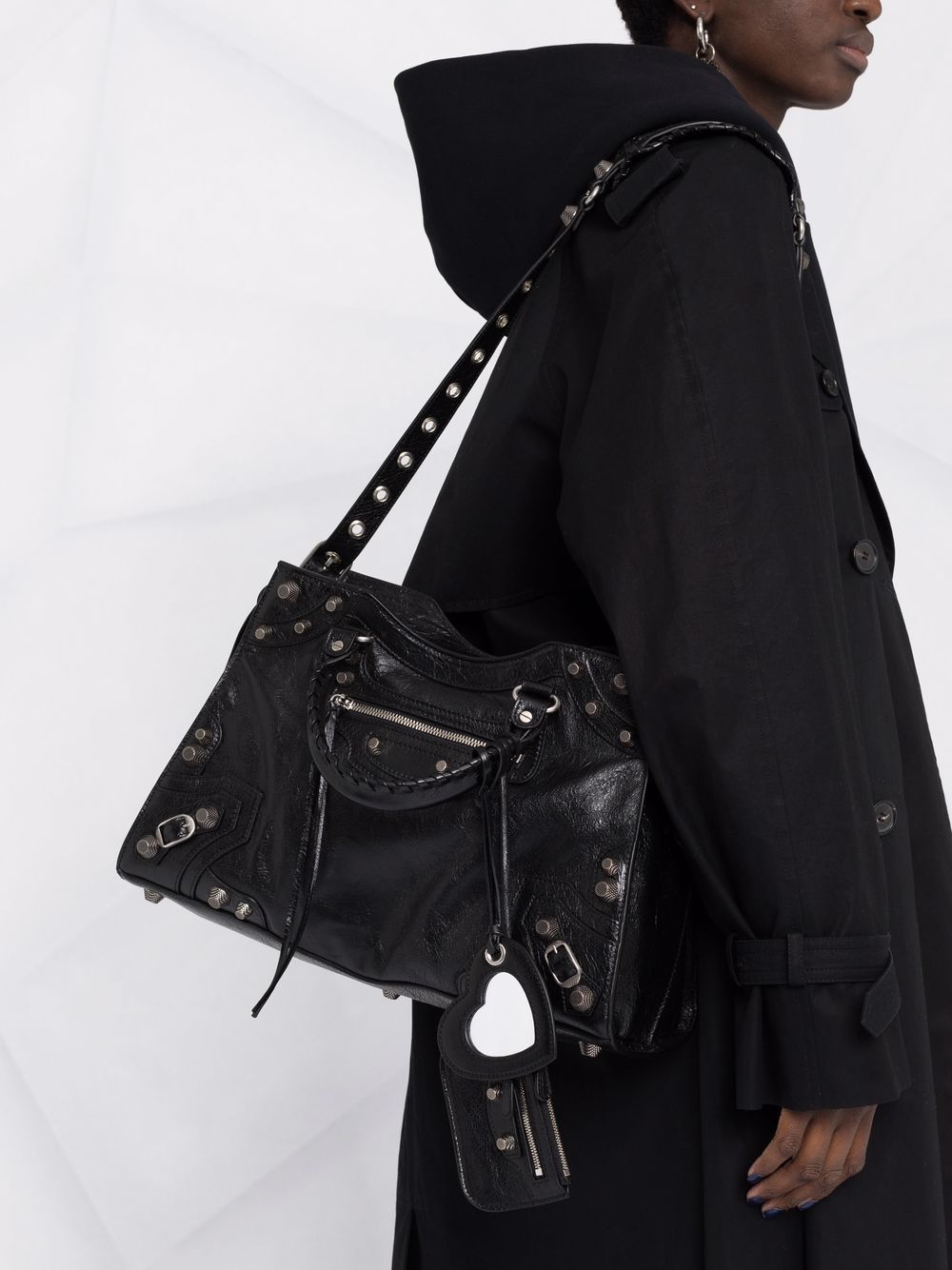 Túi vai đeo tay da bóng màu đen được bện thủ công kèm theo ngăn đựng đồ và gương phụ nữ NEO CAGOLE CITY
