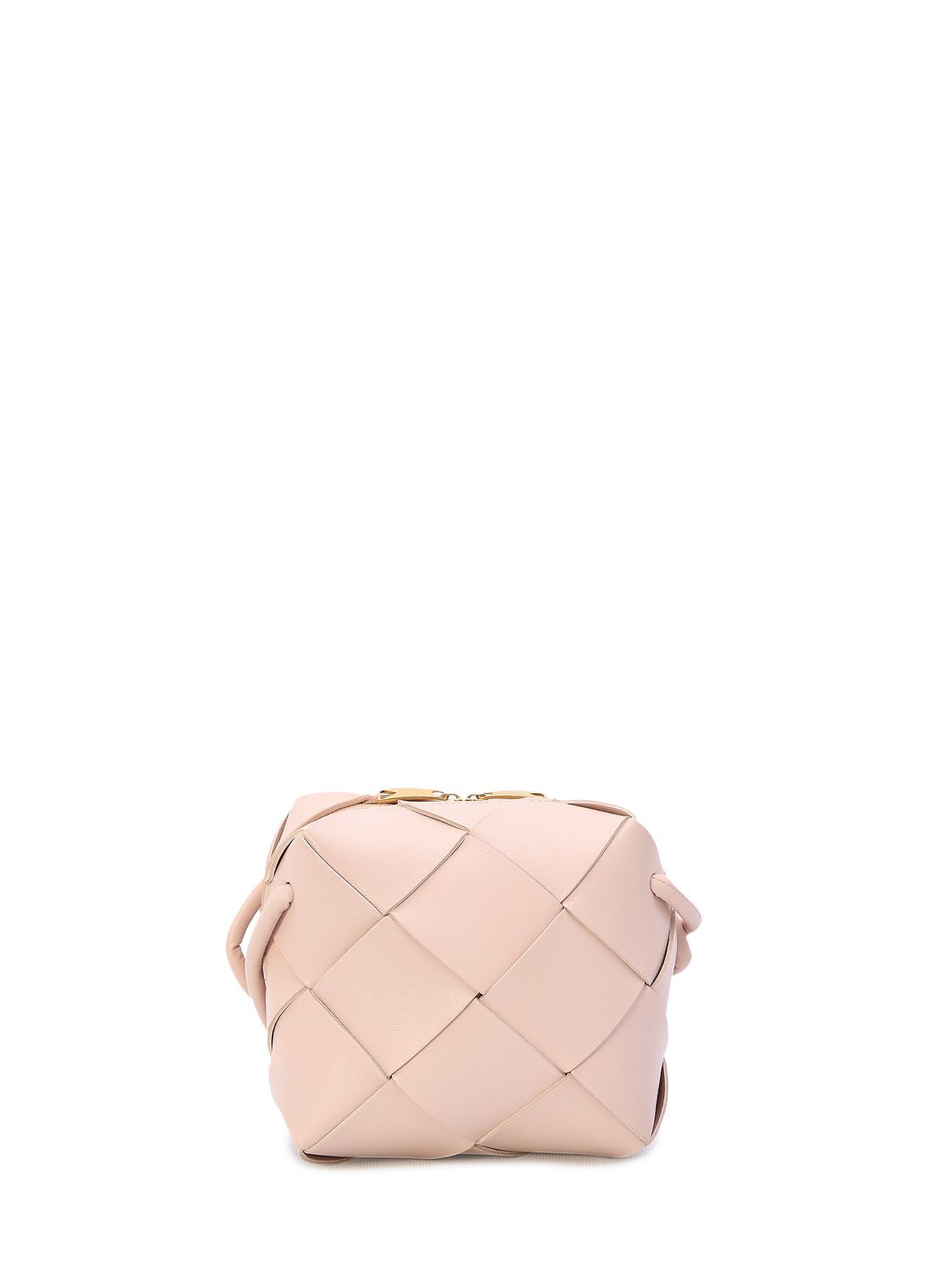 BOTTEGA VENETA Mini Pink Lambskin Crossbody Bag with Intrecciato Motif and Knotted Strap - 5.7"x5.7"x3"