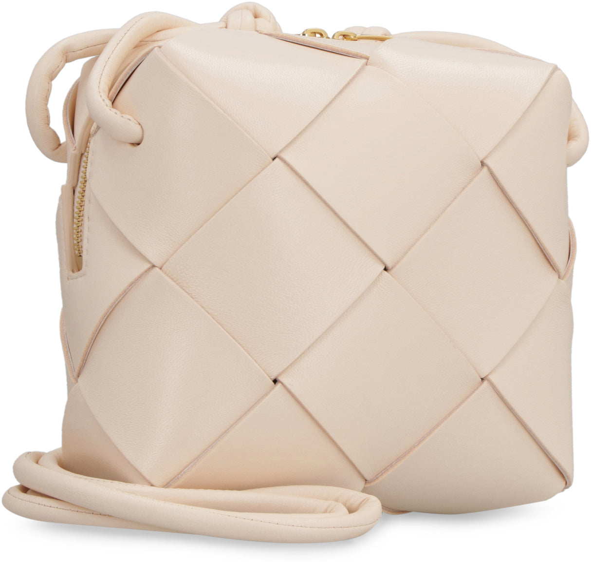BOTTEGA VENETA Mini Pink Lambskin Intrecciato Crossbody Handbag with Knotted Strap, 5.7"x5.7"x3" - FW23