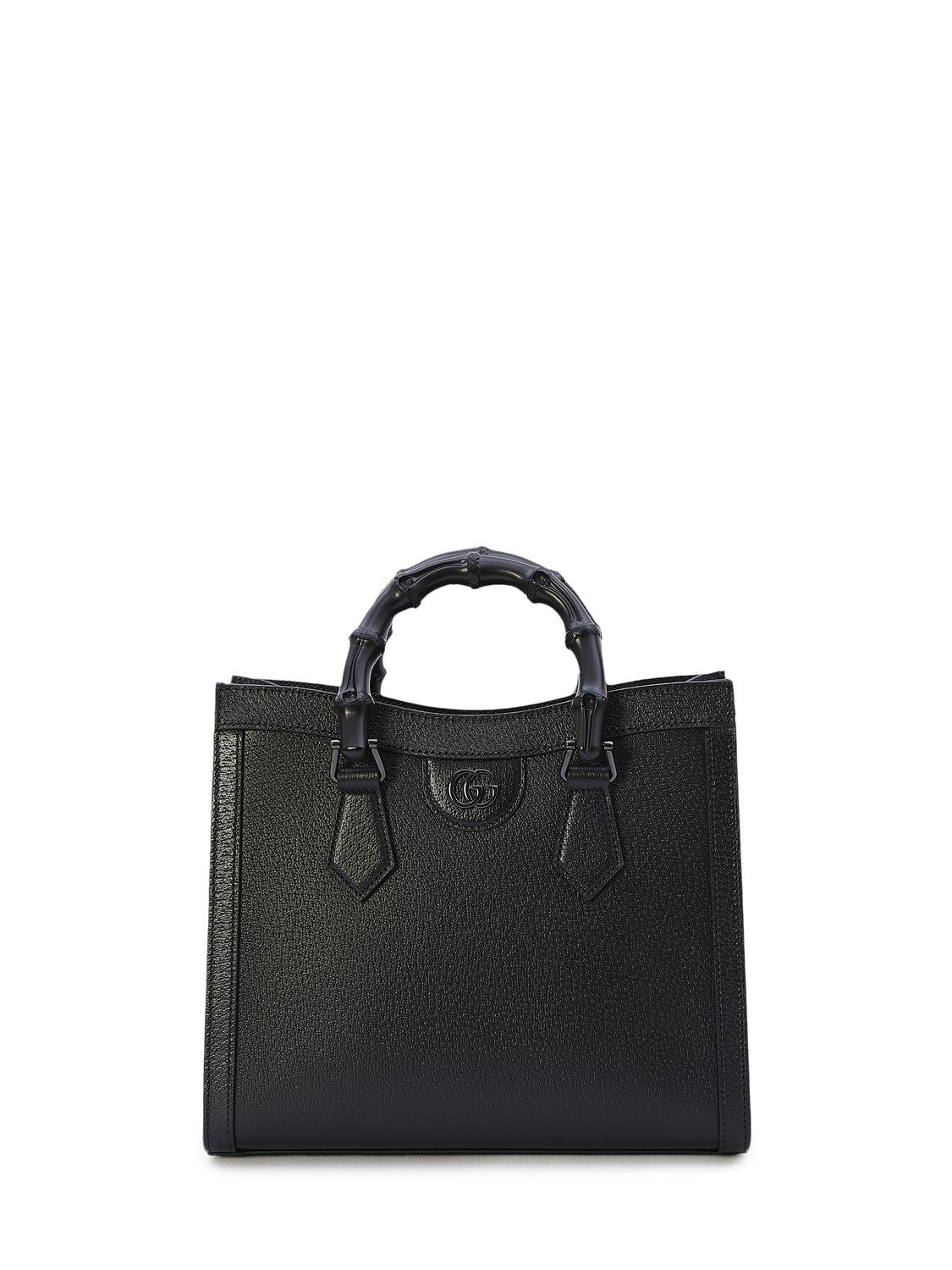 GUCCI Diana Small Black Pebbled Leather Tote with Bamboo Handles and Convertible Straps