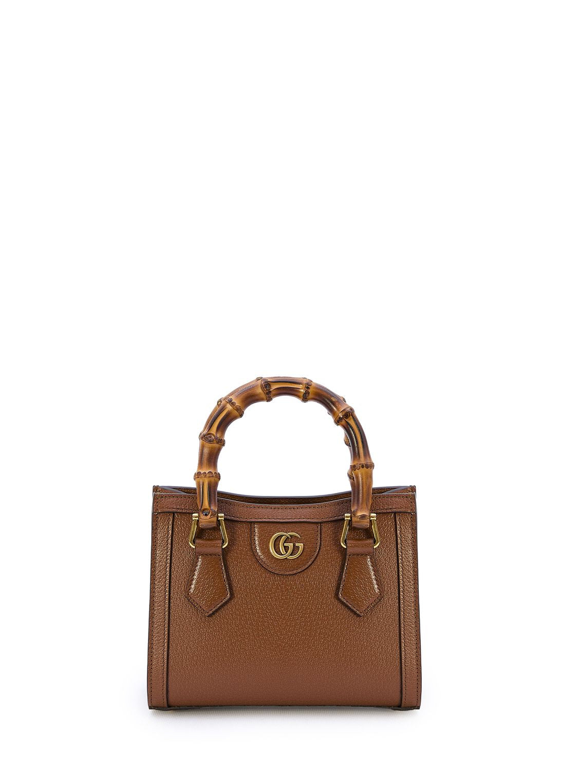 GUCCI Brown Leather Mini Handbag with Gold-Tone Double G, Bamboo Handles & Adjustable Strap, 20x16x10 cm