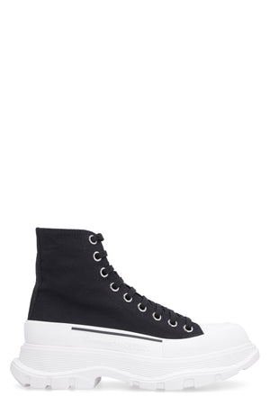 Men's Canvas Ankle Boots - Textured Rubber and Branded Grosgrain Detailing
