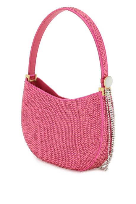 Fuchsia Satin Shoulder Handbag for Women with Rhinestone Embellishments