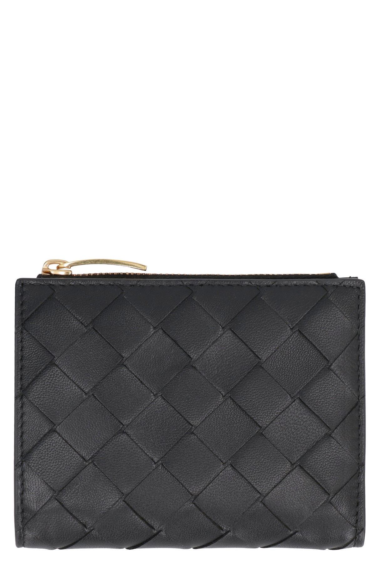 Stylish Black Leather Wallet with Intrecciato Pattern for Women