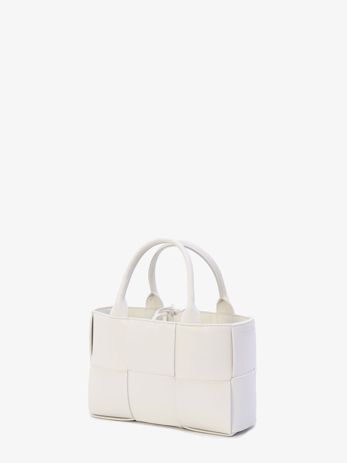 White Intreccio Pattern Handbag with Fixed Handles and Detachable Strap