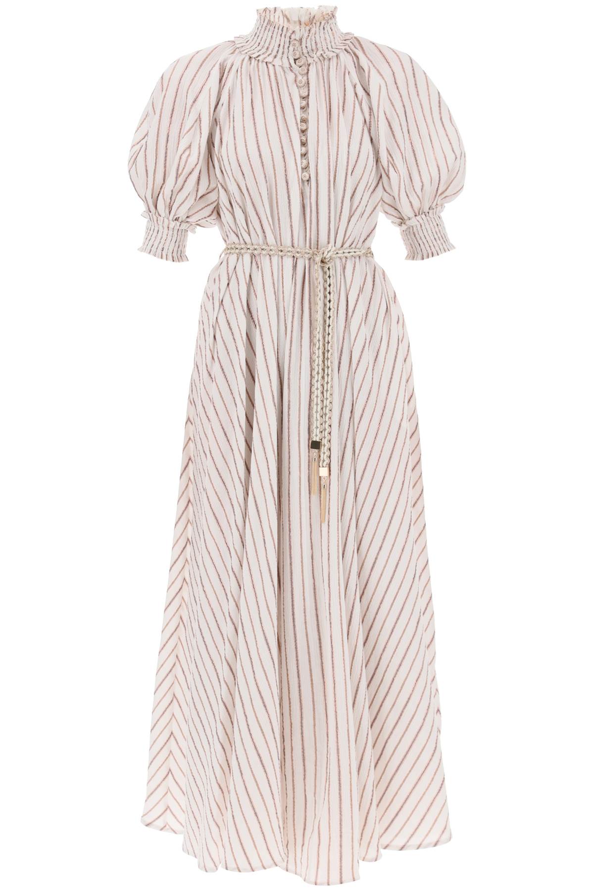 Striped Balloon Sleeve Maxi Dress with Shirred Neck