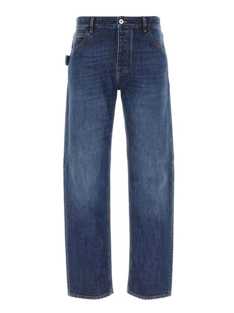 BOTTEGA VENETA Navy Blue Straight Leg Logo Patch Jeans for Men