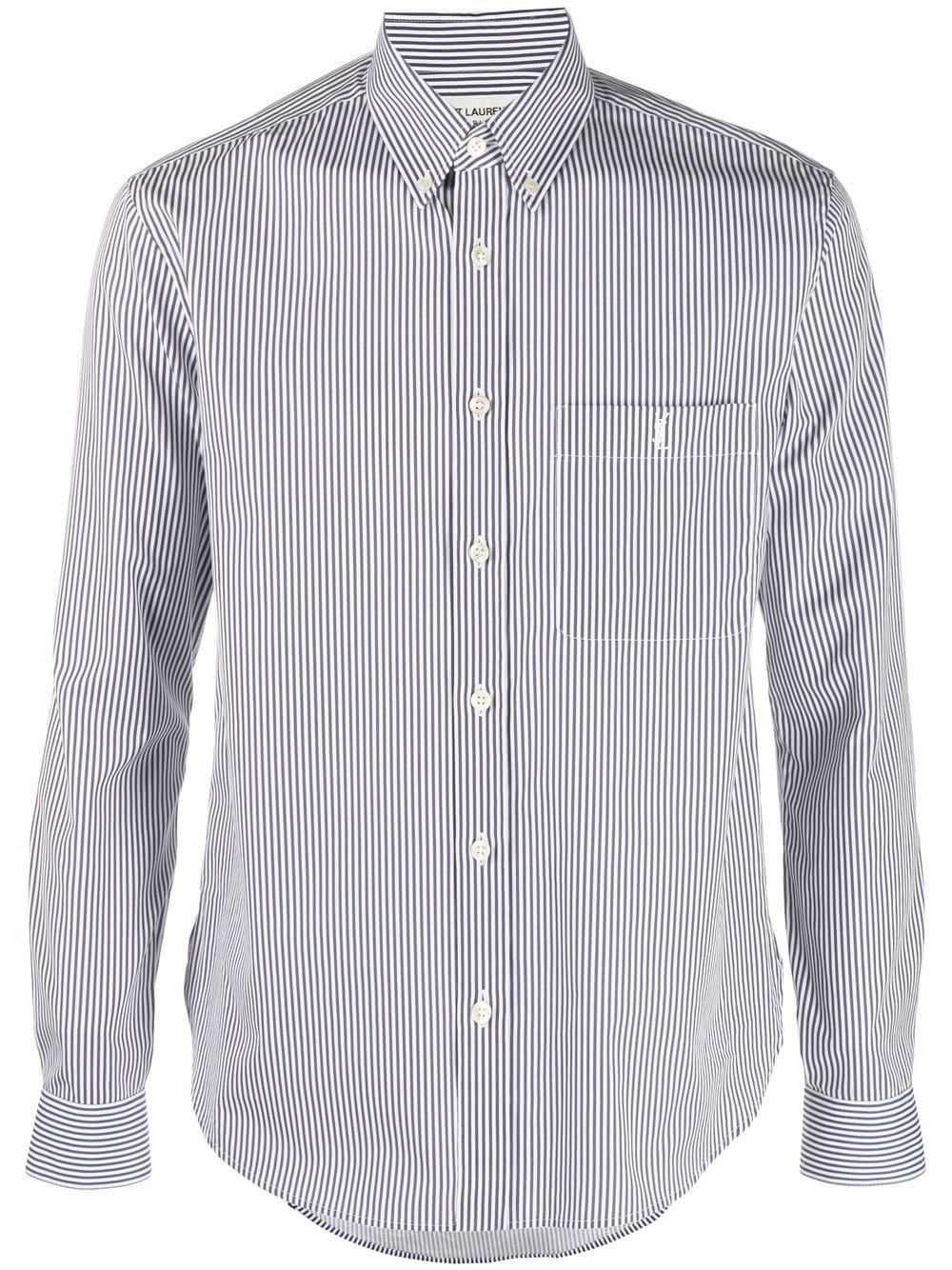 經典條紋棉襯衫 - 白色和海軍藍 - 男裝 - SAINT LAURENT 設計師