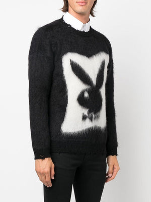 SAINT LAURENT Men's Jacquard Playboy Mohair Knit Sweater