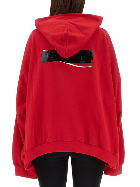 BALENCIAGA Men's Luxe Raffia and Canvas Hoodie in Red and White for FW23