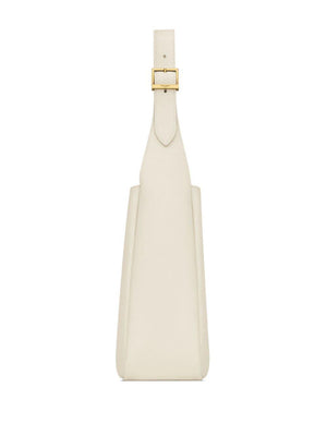 SAINT LAURENT Elegant White Grained Calfskin Mini Shoulder Bag with Bronze Cassandre Clasp - 23x22x8.5 cm
