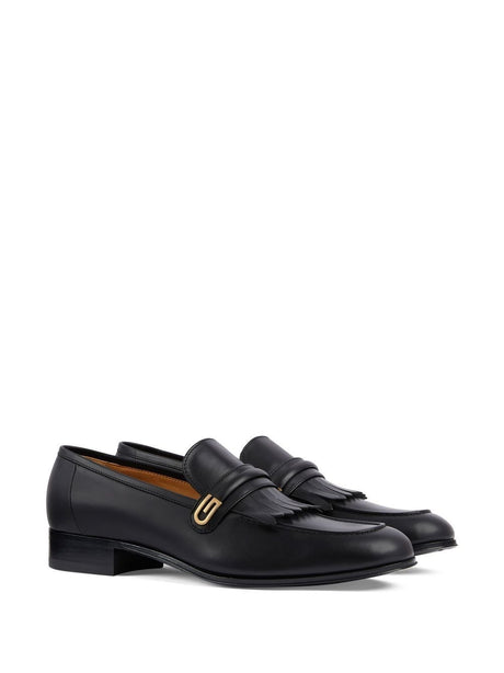 GUCCI Men's Black Leather Moccasin Shoes for SS23