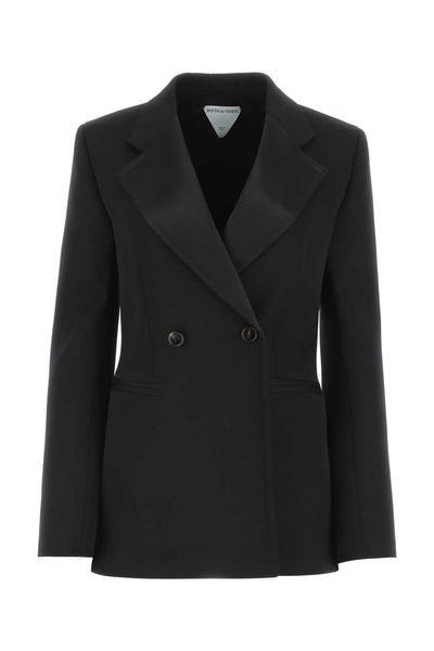 黑色羊毛雙排扣女士西裝外套