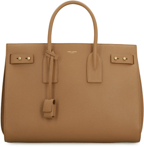 SAINT LAURENT Medium Cinnamon Grained Calfskin Handbag with Suede Lining and Detachable Strap, 36x27x19.5 cm