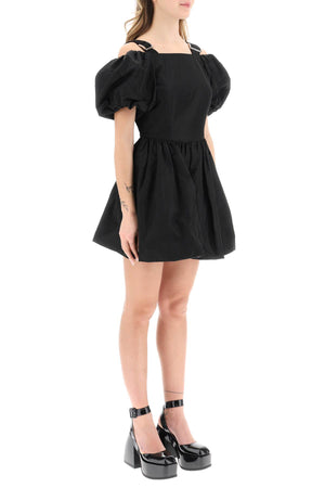 SIMONE ROCHA Feminine Black Off-The-Shoulder Taffeta Mini Dress with Slider Straps