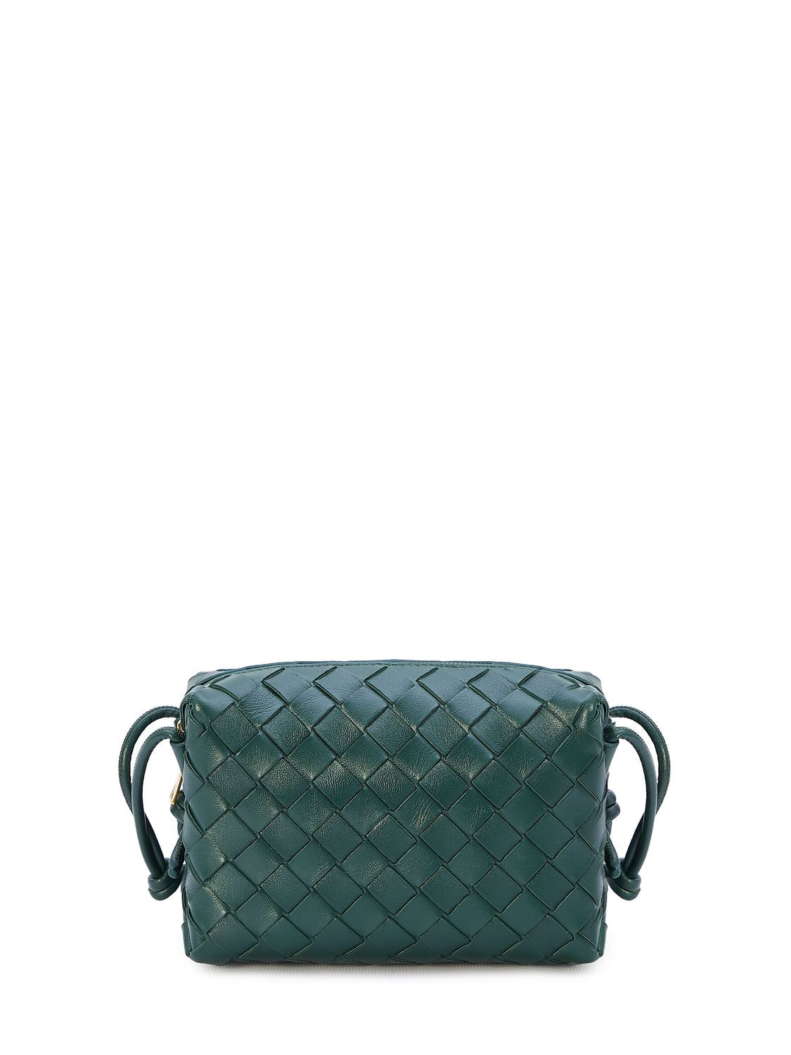 BOTTEGA VENETA Emerald Mini Loop Lambskin Crossbody Bag with Intrecciato Weave and Knotted Strap, 11x17x6 cm
