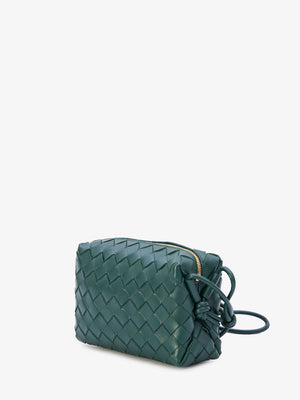 BOTTEGA VENETA Emerald Mini Loop Lambskin Crossbody Bag with Intrecciato Weave and Knotted Strap, 11x17x6 cm