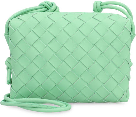 Green Leather Mini Camera Bag with Decorative Knots Strap