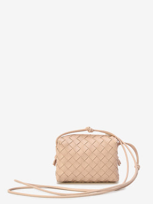 BOTTEGA VENETA Mini Loop Pink Lambskin Crossbody Bag with Intrecciato Motif and Knotted Strap, 11x17x6 cm