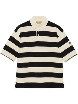 GUCCI Men's Striped Cotton Polo Shirt with Removable Sleeves and Side Slits