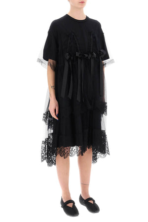 SIMONE ROCHA Sophisticated Black Midi Dress with Bow Accents