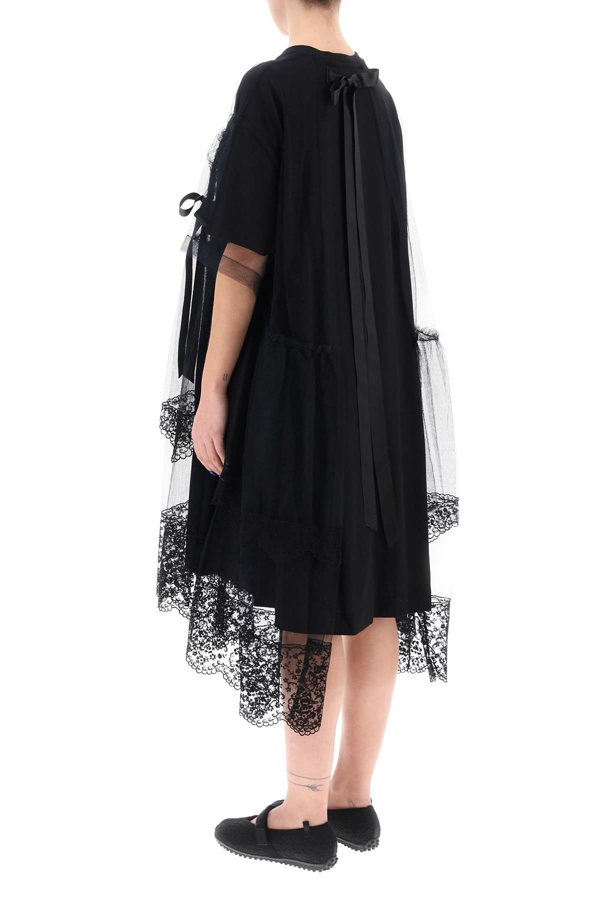 SIMONE ROCHA Sophisticated Black Midi Dress with Bow Accents