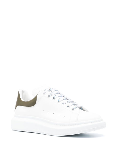 ALEXANDER MCQUEEN White Leather Oversized Sneakers with Khaki Detail for Men