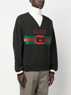 GUCCI Men's Signature Double G Logo Cotton Sweatshirt - Black
