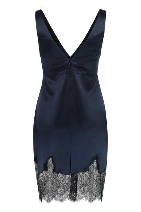 SAINT LAURENT Blue Lace Trimmed Silk Mini Dress for Women - SS23