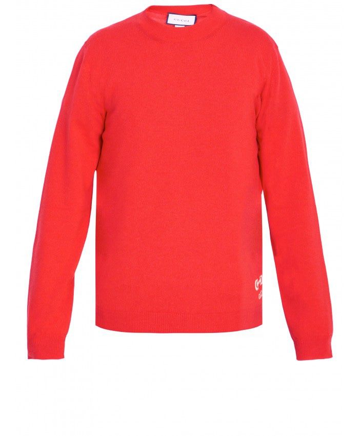 男士新款100%羊毛领子毛衣 - 大红色
