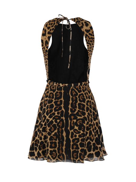 SAINT LAURENT Luxurious Halterneck Leopard Raffia Dress for Women