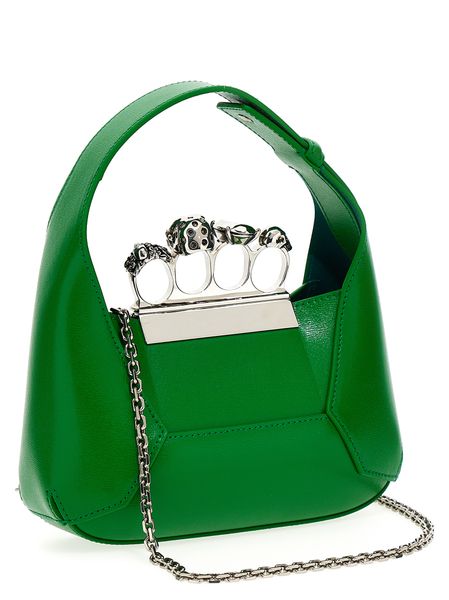 ALEXANDER MCQUEEN Jeweled Mini Leather Shoulder Bag in Bright Green with Adjustable Strap, 20x12x4 cm