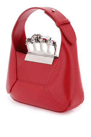 迷你紅色真皮霍伯手提袋，具有施華洛世奇裝飾的圈飾