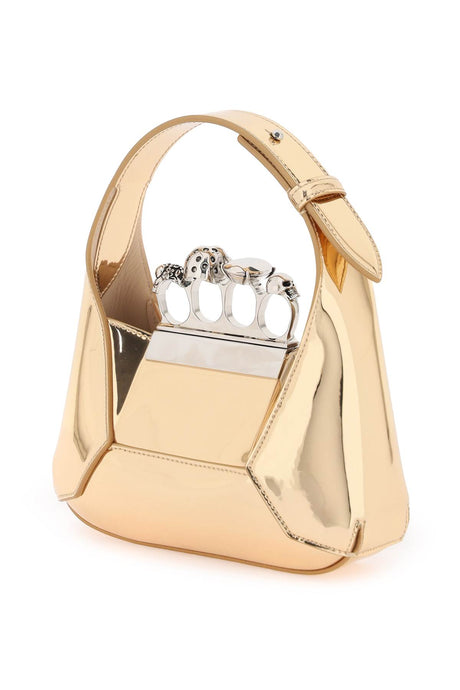 ALEXANDER MCQUEEN Silver Mini Jewelled Hobo Handbag with Swarovski Rings and Detachable Chain Strap