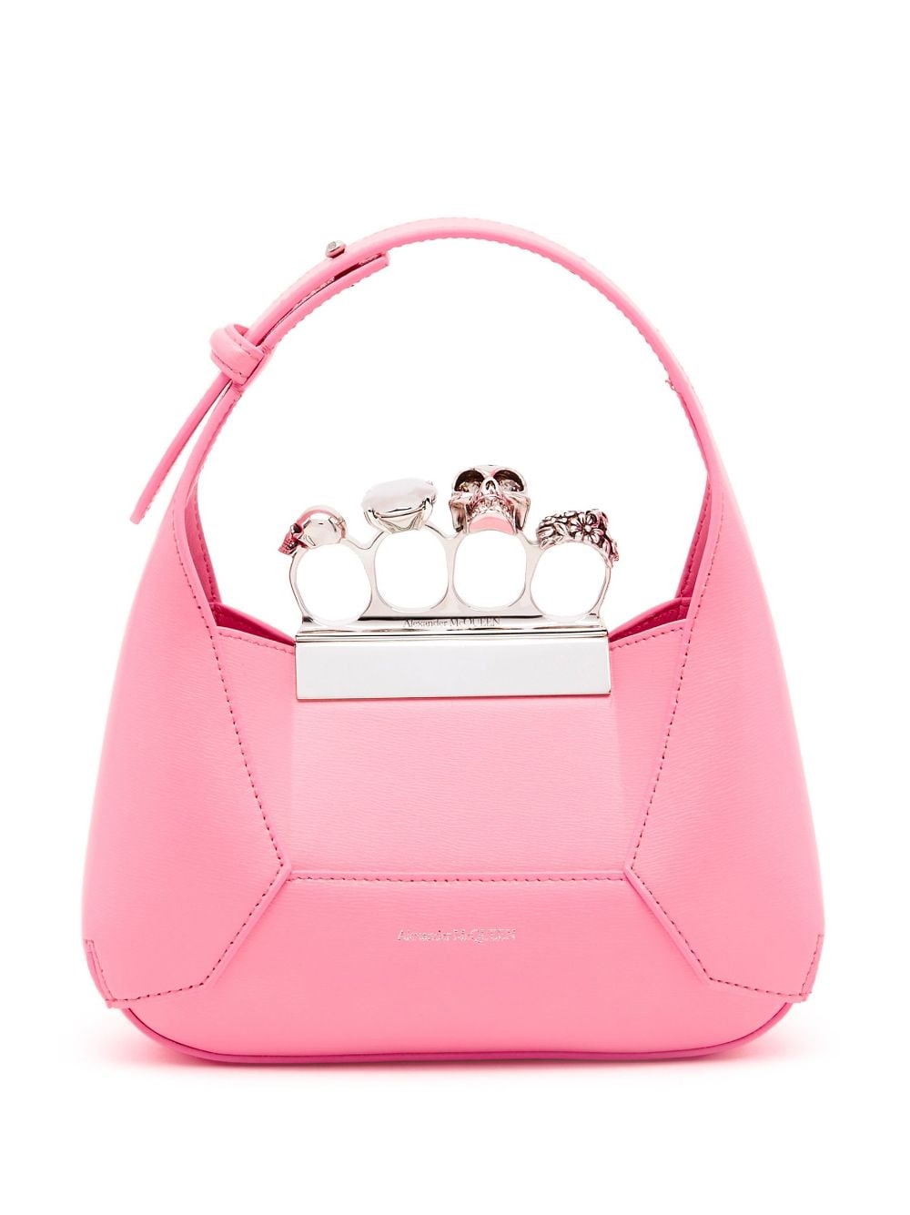 ALEXANDER MCQUEEN Mini Jeweled Hobo Leather Handbag in Flamingo Pink with Swarovski Crystals and Adjustable Straps
