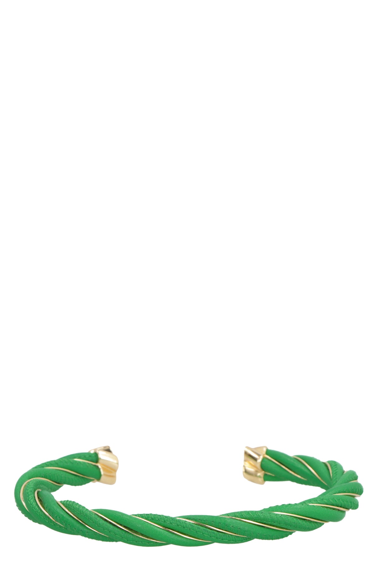 Green Leather and Silver Twist Cuff Bracelet (SS23)