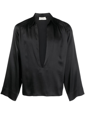 SAINT LAURENT Classic Noir Button-Up Silk Shirt for Men - FW23