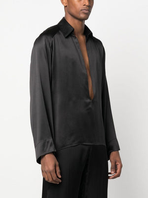 SAINT LAURENT Classic Noir Button-Up Silk Shirt for Men - FW23