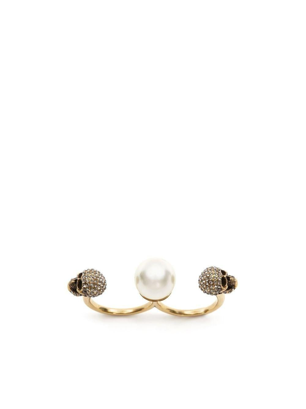 女性精致珍珠双戒指-古色古香黄金