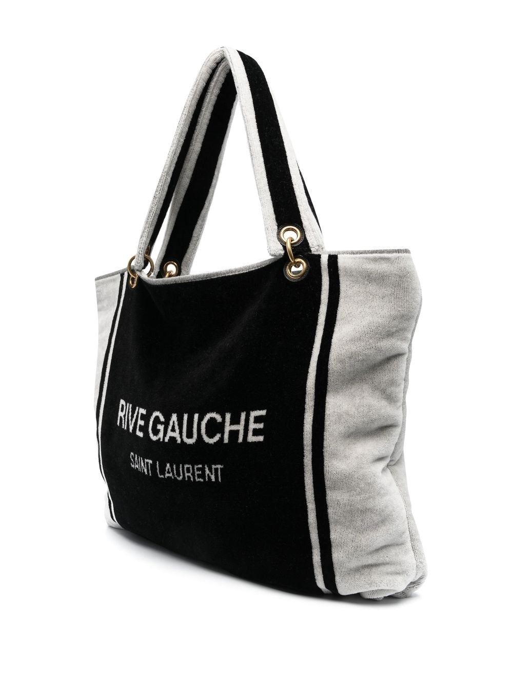 Tote Handbag with Gold-Tone Accents and Detachable Handle - BLACK AND WHITE