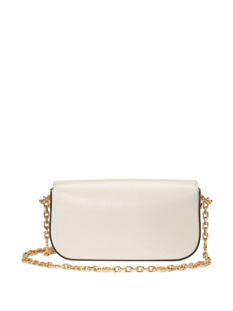 GUCCI Elegant White Leather Shoulder Handbag with Iconic Horsebit Detail