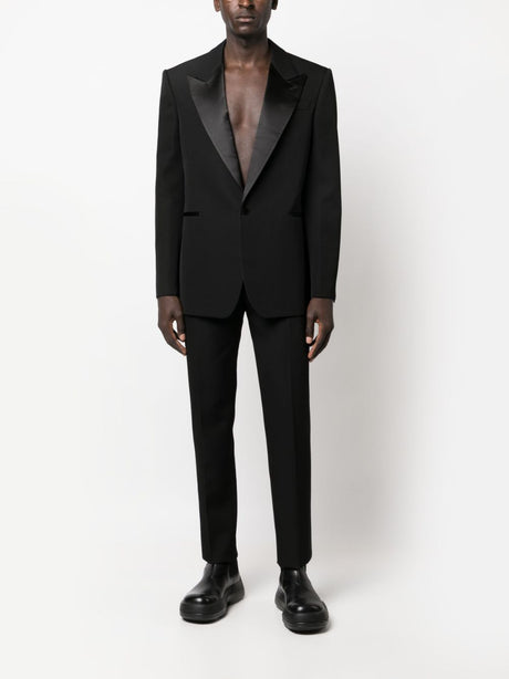 ALEXANDER MCQUEEN Men's Black Wool Tailored Trousers with Satin Side Stripes