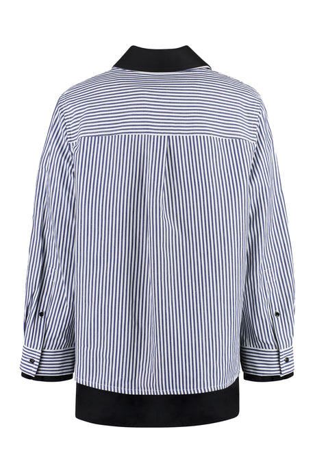 BOTTEGA VENETA Men's Blue and White Striped Oversized Double-Layer Shirt in Cotton and Linen