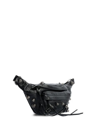 BALENCIAGA Men's Lamb Leather Belt Bag with Decorative Studs and Buckles