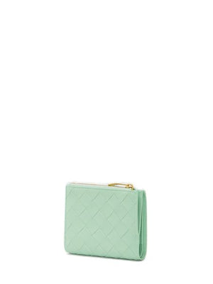 Intrecciato Green Leather Bi-Fold Wallet for Women - FW23 Collection