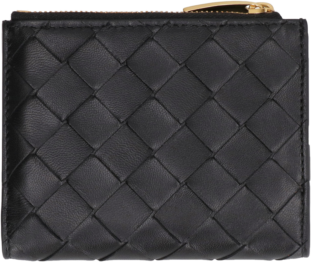 Classic Black Leather Wallet with Intrecciato Motif and Multiple Compartments for Women