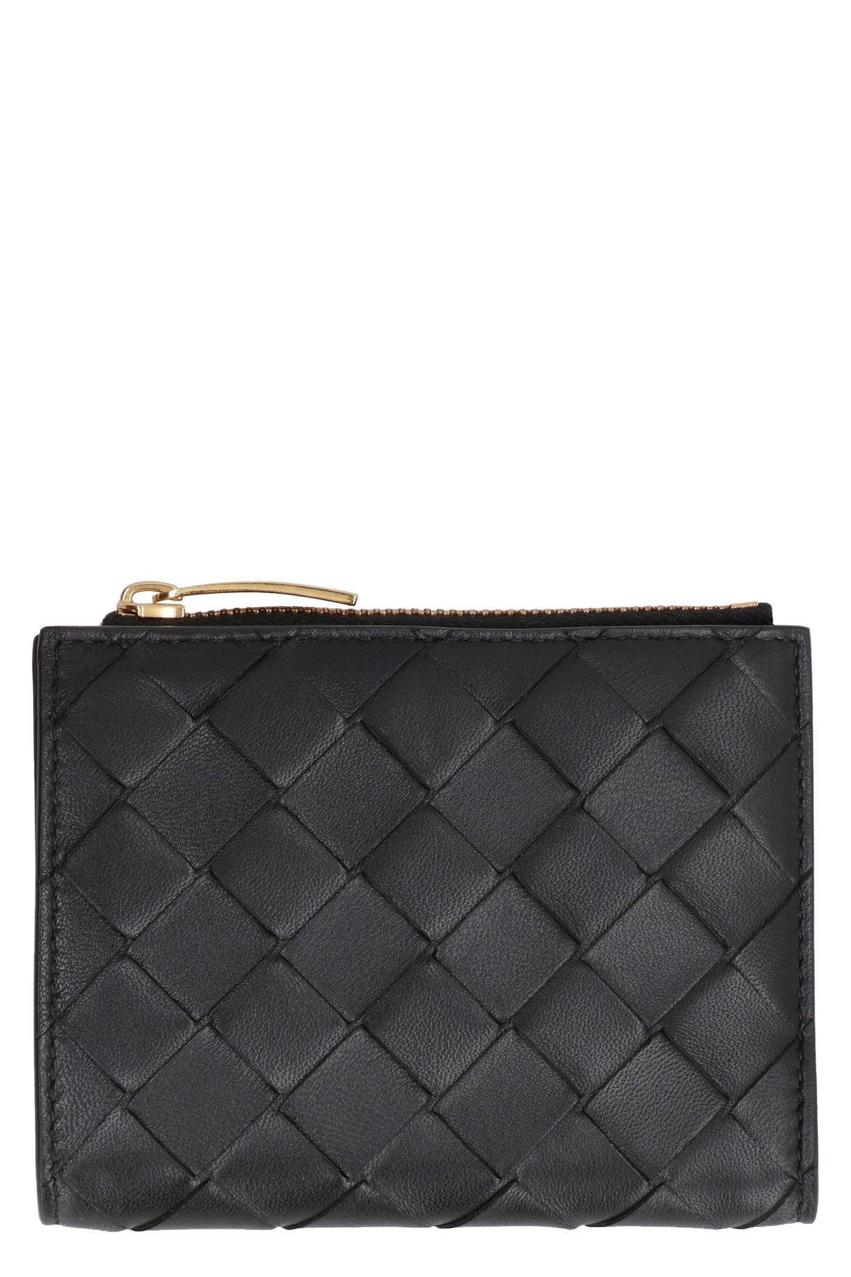 BOTTEGA VENETA Classic Black Leather Wallet with Intrecciato Motif and Multiple Compartments for Women
