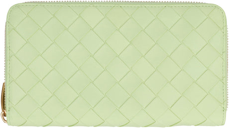 Green Woven Leather Zip Around Wallet for Women from FW23 Collection
