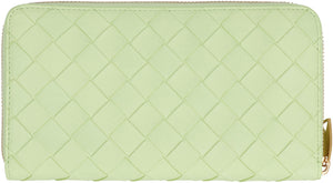 BOTTEGA VENETA Green Woven Leather Zip Around Wallet for Women